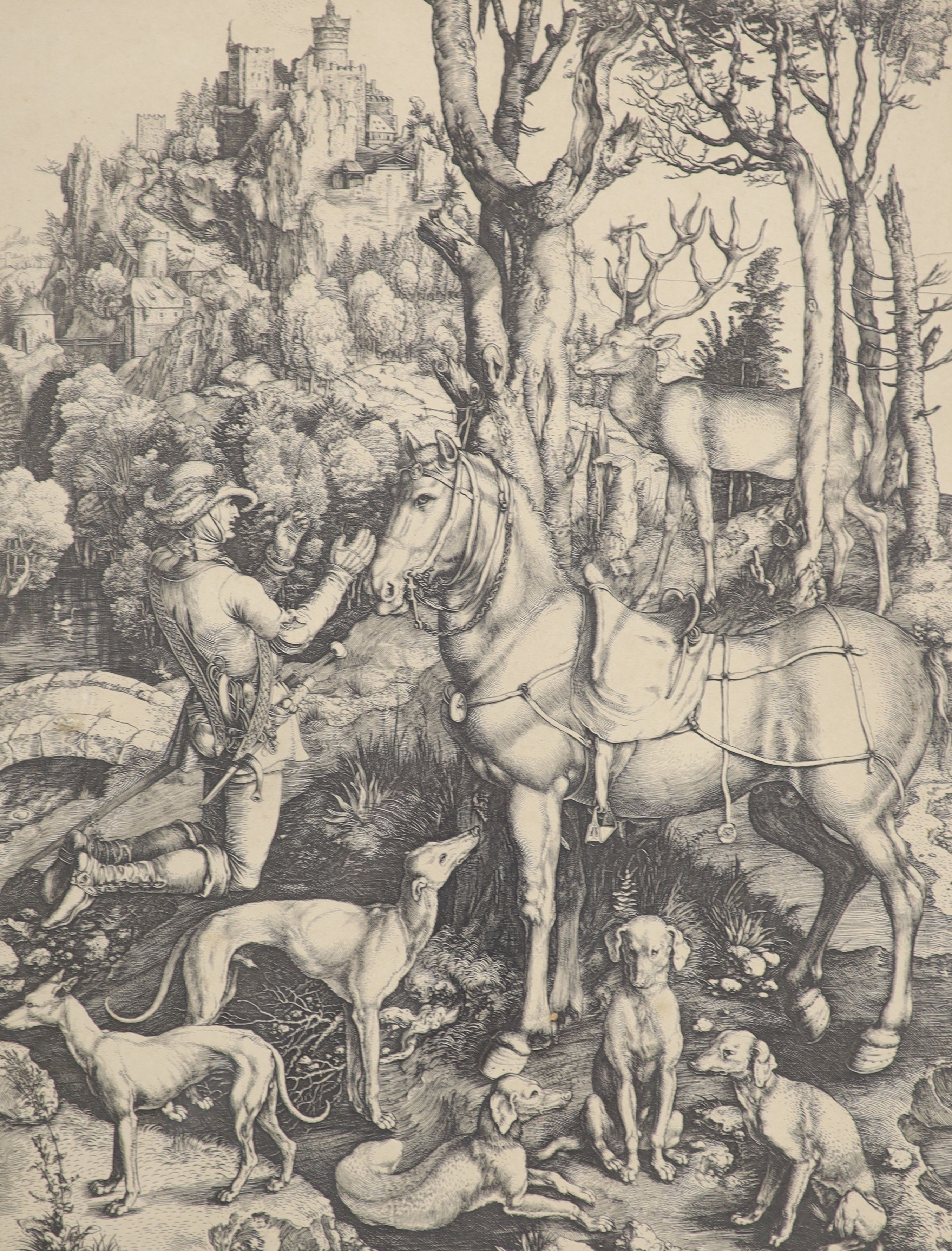 After Albrecht Durer, two photolithographs, 'The Prodigal Son' and 'Saint Eustace', 28 x 22cm and 36 x 27cm